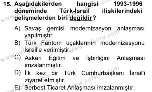 Türk Dış Politikası 2 Dersi 2012 - 2013 Yılı (Vize) Ara Sınavı 15. Soru