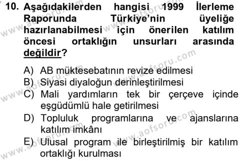 Türk Dış Politikası 2 Dersi 2012 - 2013 Yılı (Final) Dönem Sonu Sınavı 10. Soru
