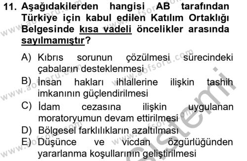 Türk Dış Politikası 2 Dersi 2012 - 2013 Yılı (Final) Dönem Sonu Sınavı 11. Soru