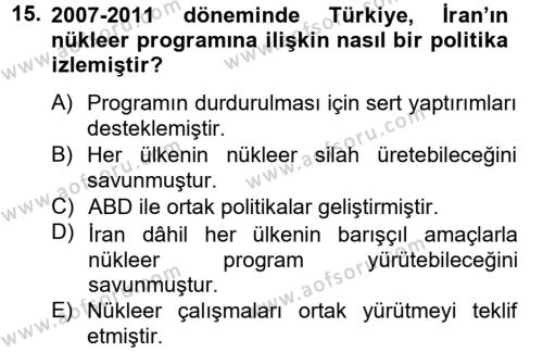 Türk Dış Politikası 2 Dersi 2012 - 2013 Yılı (Final) Dönem Sonu Sınavı 15. Soru