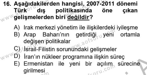 Türk Dış Politikası 2 Dersi 2012 - 2013 Yılı (Final) Dönem Sonu Sınavı 16. Soru