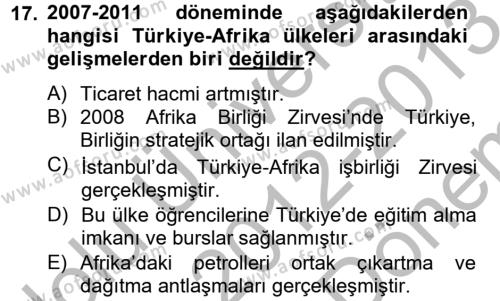Türk Dış Politikası 2 Dersi 2012 - 2013 Yılı (Final) Dönem Sonu Sınavı 17. Soru