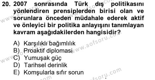Türk Dış Politikası 2 Dersi 2012 - 2013 Yılı (Final) Dönem Sonu Sınavı 20. Soru