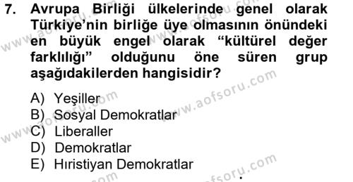 Türk Dış Politikası 2 Dersi 2012 - 2013 Yılı (Final) Dönem Sonu Sınavı 7. Soru