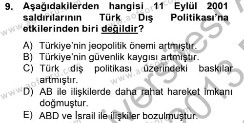 Türk Dış Politikası 2 Dersi 2012 - 2013 Yılı (Final) Dönem Sonu Sınavı 9. Soru