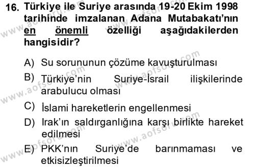 Türk Dış Politikası 2 Dersi 2013 - 2014 Yılı (Vize) Ara Sınavı 16. Soru