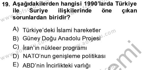 Türk Dış Politikası 2 Dersi 2013 - 2014 Yılı (Vize) Ara Sınavı 19. Soru