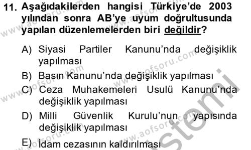 Türk Dış Politikası 2 Dersi 2013 - 2014 Yılı (Final) Dönem Sonu Sınavı 11. Soru