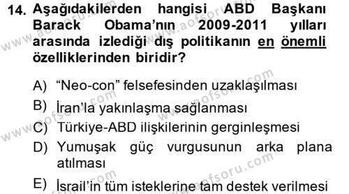 Türk Dış Politikası 2 Dersi 2013 - 2014 Yılı (Final) Dönem Sonu Sınavı 14. Soru