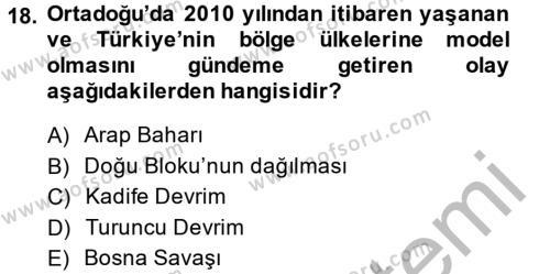 Türk Dış Politikası 2 Dersi 2013 - 2014 Yılı (Final) Dönem Sonu Sınavı 18. Soru