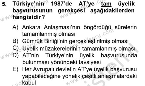 Türk Dış Politikası 2 Dersi 2013 - 2014 Yılı Tek Ders Sınavı 5. Soru