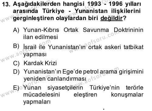 Türk Dış Politikası 2 Dersi 2014 - 2015 Yılı (Vize) Ara Sınavı 13. Soru