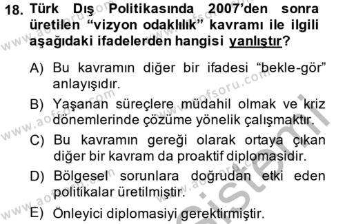 Türk Dış Politikası 2 Dersi 2014 - 2015 Yılı (Final) Dönem Sonu Sınavı 18. Soru