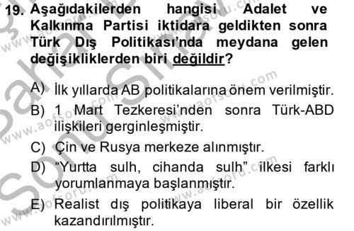 Türk Dış Politikası 2 Dersi 2014 - 2015 Yılı (Final) Dönem Sonu Sınavı 19. Soru