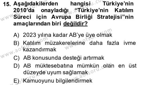 Türk Dış Politikası 2 Dersi 2014 - 2015 Yılı Tek Ders Sınavı 15. Soru