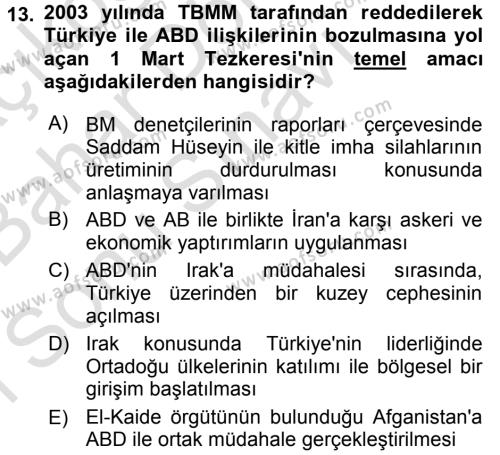 Türk Dış Politikası 2 Dersi 2015 - 2016 Yılı (Final) Dönem Sonu Sınavı 13. Soru