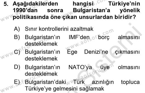 Türk Dış Politikası 2 Dersi 2015 - 2016 Yılı (Final) Dönem Sonu Sınavı 5. Soru
