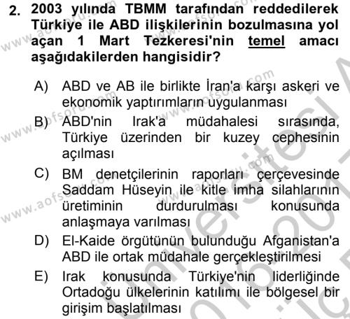 Türk Dış Politikası 2 Dersi 2016 - 2017 Yılı 3 Ders Sınavı 2. Soru