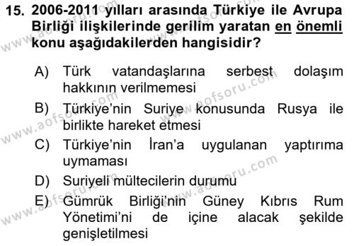 Türk Dış Politikası 2 Dersi 2018 - 2019 Yılı (Final) Dönem Sonu Sınavı 15. Soru