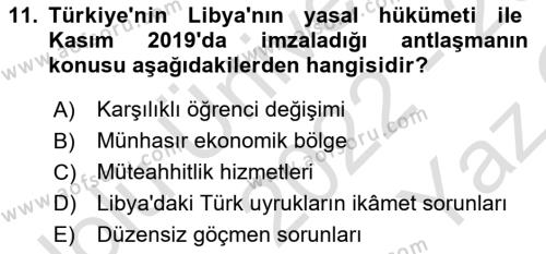 Türk Dış Politikası 2 Dersi 2022 - 2023 Yılı Yaz Okulu Sınavı 11. Soru