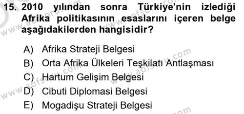 Türk Dış Politikası 2 Dersi 2022 - 2023 Yılı Yaz Okulu Sınavı 15. Soru