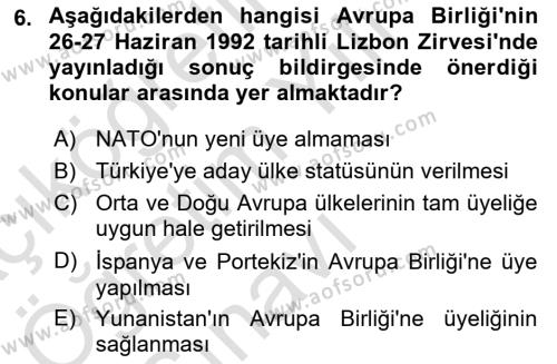 Türk Dış Politikası 2 Dersi 2022 - 2023 Yılı Yaz Okulu Sınavı 6. Soru