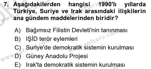 Türk Dış Politikası 2 Dersi 2022 - 2023 Yılı Yaz Okulu Sınavı 7. Soru