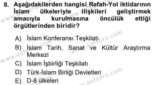 Türk Dış Politikası 2 Dersi 2022 - 2023 Yılı Yaz Okulu Sınavı 8. Soru