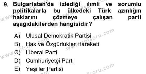 Türk Dış Politikası 2 Dersi 2022 - 2023 Yılı Yaz Okulu Sınavı 9. Soru