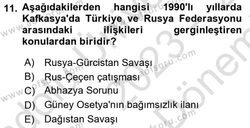 Türk Dış Politikası 2 Dersi 2023 - 2024 Yılı (Final) Dönem Sonu Sınavı 11. Soru