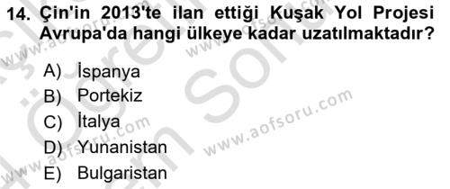 Türk Dış Politikası 2 Dersi 2023 - 2024 Yılı (Final) Dönem Sonu Sınavı 14. Soru