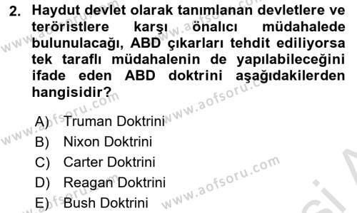 Türk Dış Politikası 2 Dersi 2023 - 2024 Yılı (Final) Dönem Sonu Sınavı 2. Soru