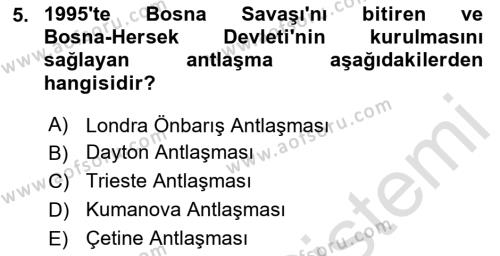 Türk Dış Politikası 2 Dersi 2023 - 2024 Yılı (Final) Dönem Sonu Sınavı 5. Soru