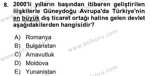 Türk Dış Politikası 2 Dersi 2023 - 2024 Yılı (Final) Dönem Sonu Sınavı 8. Soru