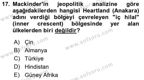 Uluslararası İlişkiler Kuramları 1 Dersi 2022 - 2023 Yılı (Vize) Ara Sınavı 17. Soru