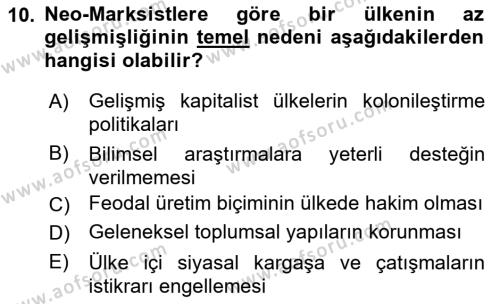 Uluslararası İlişkiler Kuramları 1 Dersi 2022 - 2023 Yılı (Final) Dönem Sonu Sınavı 10. Soru