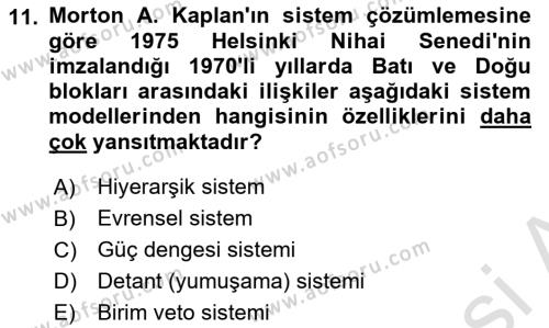 Uluslararası İlişkiler Kuramları 1 Dersi 2022 - 2023 Yılı (Final) Dönem Sonu Sınavı 11. Soru