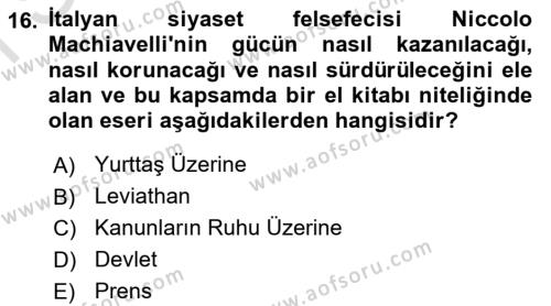 Uluslararası İlişkiler Kuramları 1 Dersi 2022 - 2023 Yılı (Final) Dönem Sonu Sınavı 16. Soru