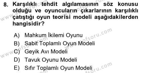 Uluslararası İlişkiler Kuramları 1 Dersi 2022 - 2023 Yılı (Final) Dönem Sonu Sınavı 8. Soru