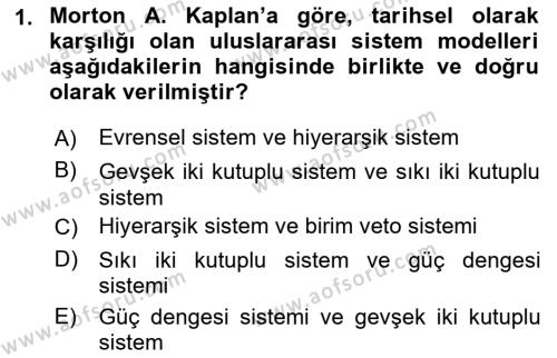 Uluslararası İlişkiler Kuramları 1 Dersi 2022 - 2023 Yılı Yaz Okulu Sınavı 1. Soru