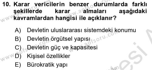 Uluslararası İlişkiler Kuramları 1 Dersi 2022 - 2023 Yılı Yaz Okulu Sınavı 10. Soru