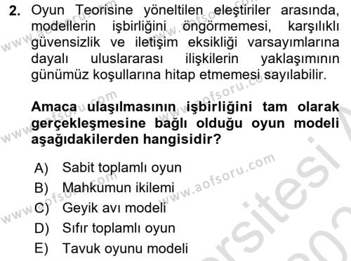 Uluslararası İlişkiler Kuramları 1 Dersi 2022 - 2023 Yılı Yaz Okulu Sınavı 2. Soru