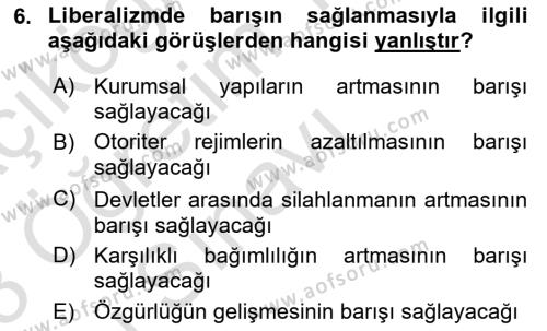 Uluslararası İlişkiler Kuramları 1 Dersi 2022 - 2023 Yılı Yaz Okulu Sınavı 6. Soru