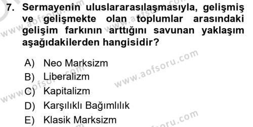 Uluslararası İlişkiler Kuramları 1 Dersi 2022 - 2023 Yılı Yaz Okulu Sınavı 7. Soru