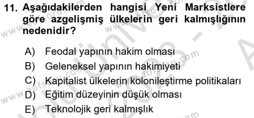 Uluslararası İlişkiler Kuramları 1 Dersi 2023 - 2024 Yılı (Vize) Ara Sınavı 11. Soru