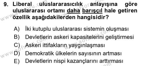 Uluslararası İlişkiler Kuramları 1 Dersi 2023 - 2024 Yılı (Vize) Ara Sınavı 9. Soru