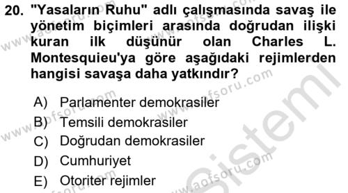 Uluslararası İlişkiler Kuramları 1 Dersi 2023 - 2024 Yılı (Final) Dönem Sonu Sınavı 20. Soru