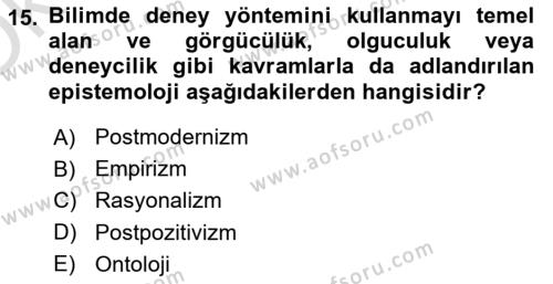 Uluslararası İlişkiler Kuramları 1 Dersi 2023 - 2024 Yılı Yaz Okulu Sınavı 15. Soru