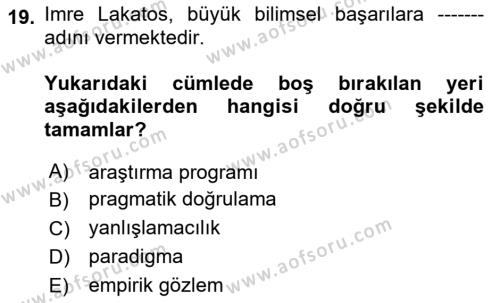 Uluslararası İlişkiler Kuramları 1 Dersi 2023 - 2024 Yılı Yaz Okulu Sınavı 19. Soru