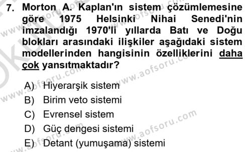 Uluslararası İlişkiler Kuramları 1 Dersi 2023 - 2024 Yılı Yaz Okulu Sınavı 7. Soru